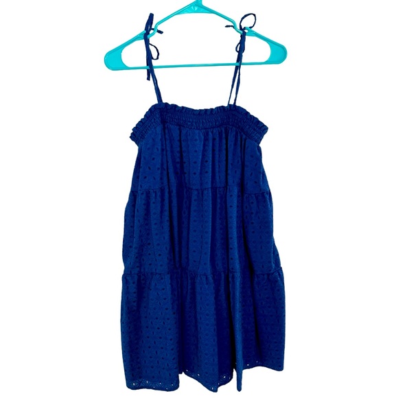 crown & ivy Dresses & Skirts - Crown & Ivy Colbaly Blue Mini Dress-Eyelet, Cottage, Coastal, Boho, Maximalist!